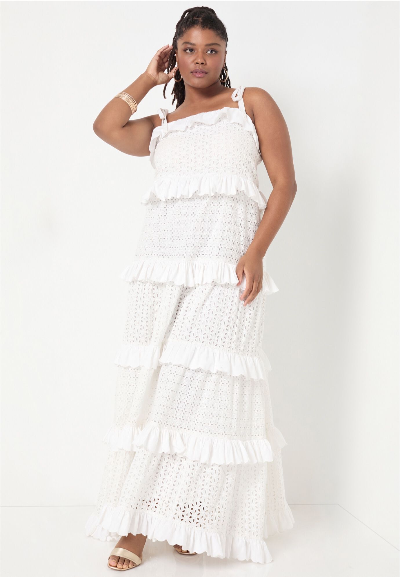 Eyelet Tiered Maxi Dress, SUGAR SWIZZLE, alternate image number 3
