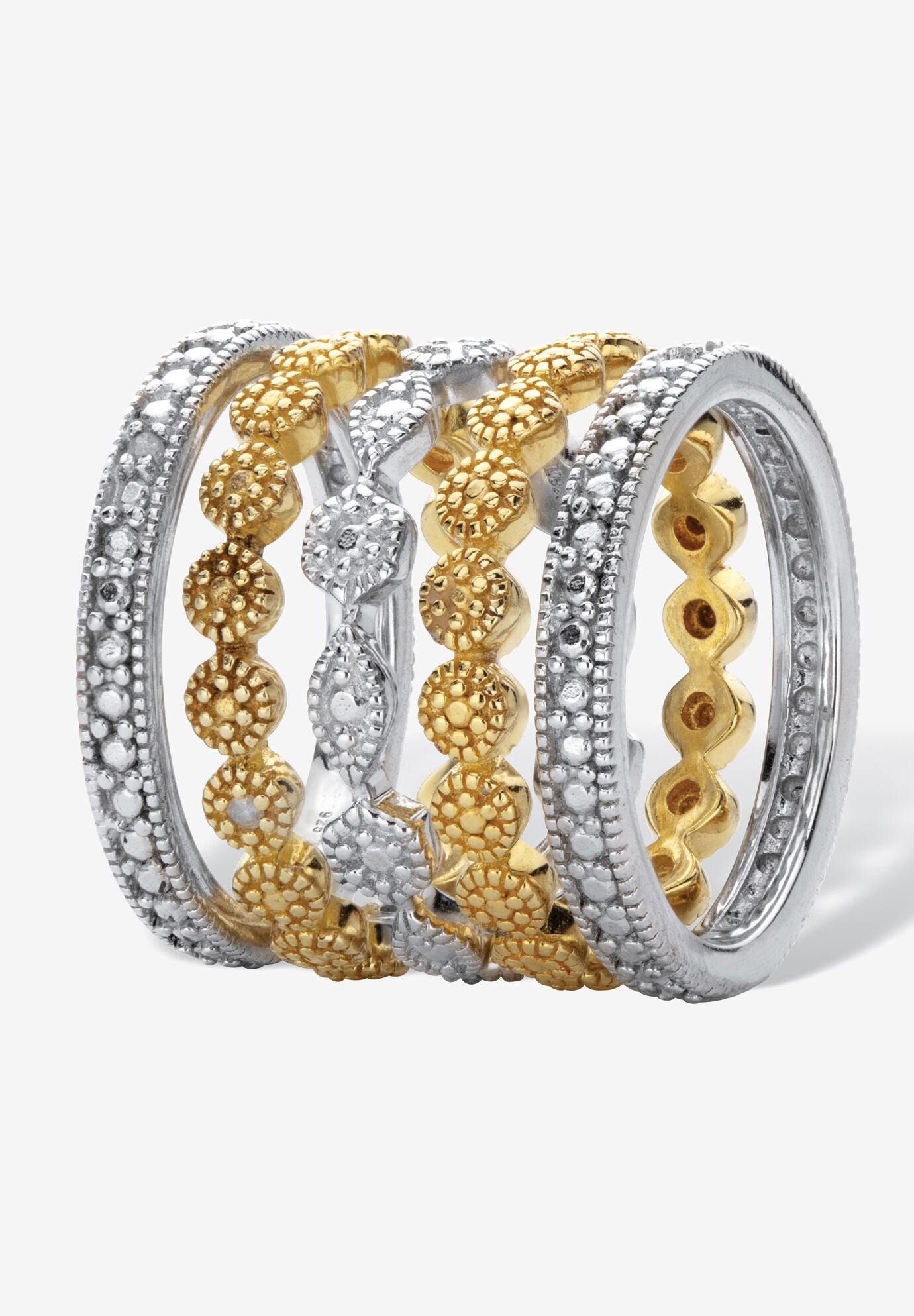 1/6 Cttw.Round Diamond Silver & Gold Plated Stackable Eternity Ring Set, , on-hover image number 1