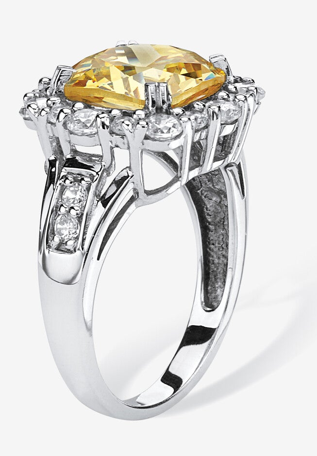 Platinum over Sterling Silver Princess Cut Canary Cubic Zirconia Ring, , on-hover image number 1