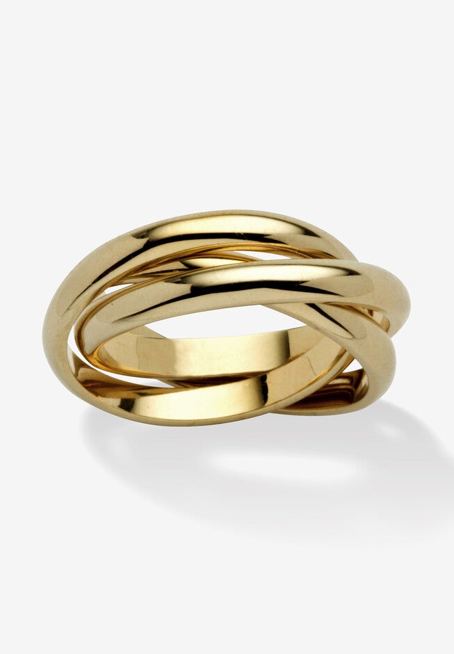 Yellow Gold-Plated Rolling Triple Band Crossover Ring Jewelry, GOLD, hi-res image number null