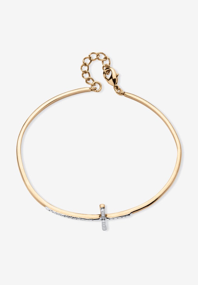 Pave Diamond Accent Horizontal Cross Bracelet 18K Gold-Plated, , on-hover image number 1