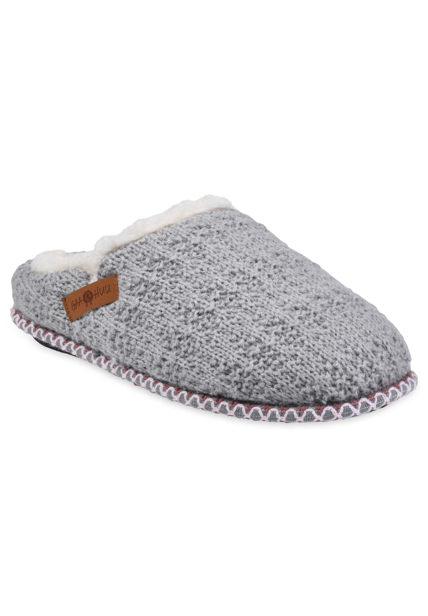 sequin knit faux fur mule slippers
