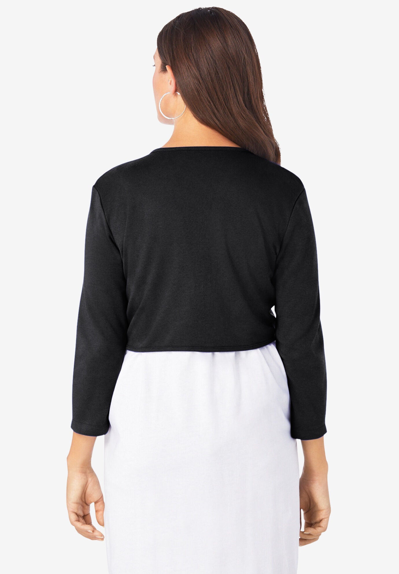 Bolero Cardigan with Three Quarter Sleeves, BLACK, alternate image number 2