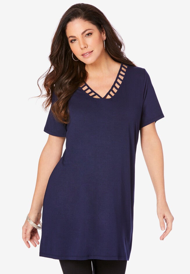 Lattice-Detail Ultra Femme Tunic, NAVY, hi-res image number null