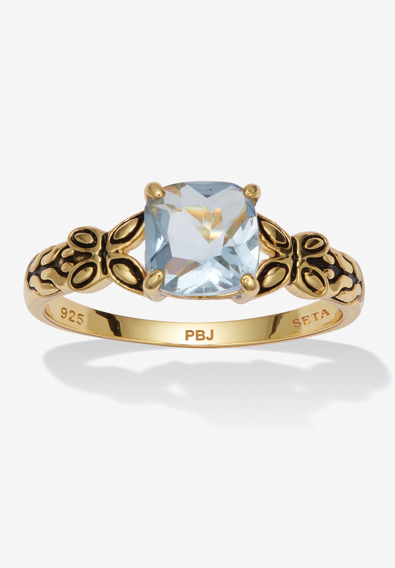 Cushion Cut Birthstone Ring In Gold-Plated Sterling Silver, MARCH, hi-res image number 0