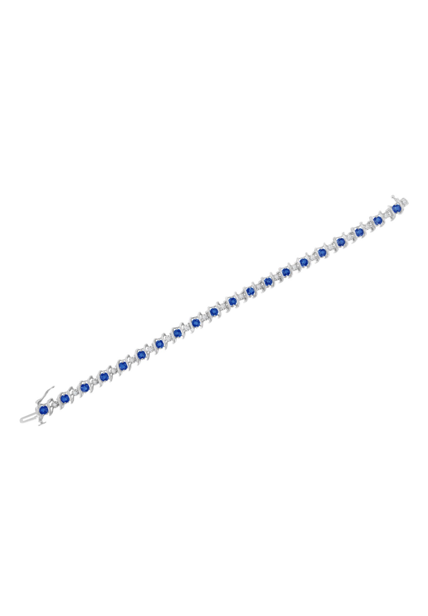 Sterling Silver Gemstone & Round Diamond Tennis Bracelet Blue Sapphire September Birthstone, , alternate image number 4