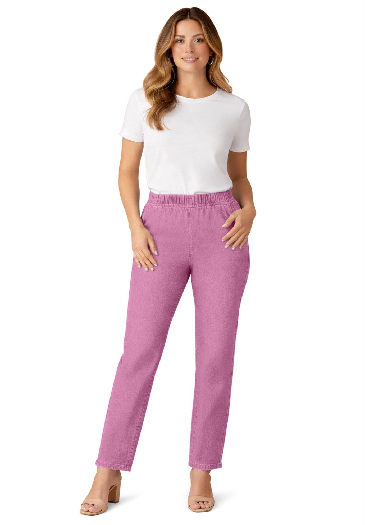 Plus Size Comfort Stretch Straight Leg Jean, MAUVE ORCHID, hi-res image number 0