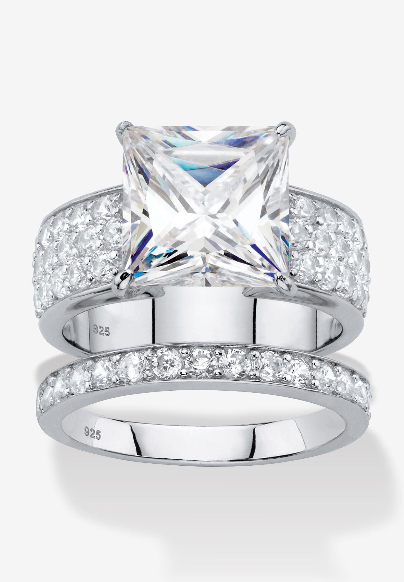 4.80 Tcw Cubic Zirconia Platinum-Plated Sterling Silver 2-Piece Bridal Ring Set, SILVER, hi-res image number 0