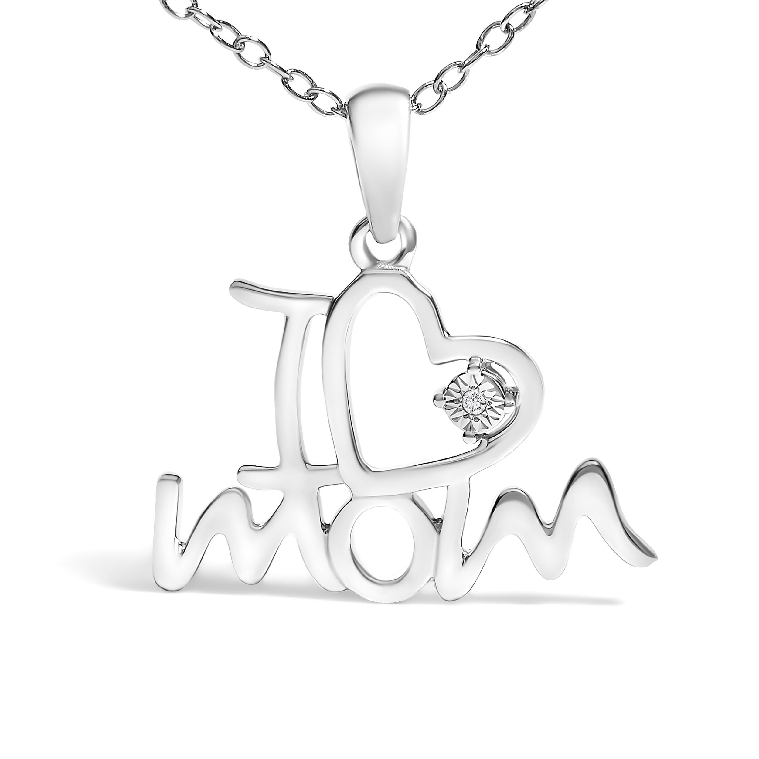 Silver Diamond Accent "I Love Mom" Heart Pendant Necklace, WHITE, on-hover image number 1