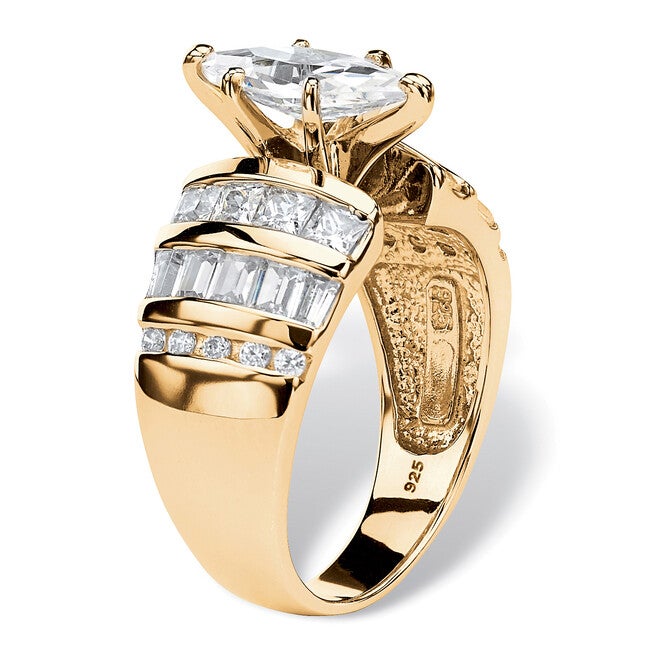 3.87 TCW Marquise-Cut Cubic Zirconia Ring in 14k Gold-plated Sterling Silver, WHITE, on-hover image number null