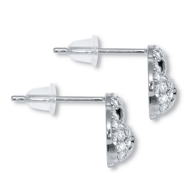 Round Black and White Crystal Silvertone Dog Earrings, WHITE, alternate image number null