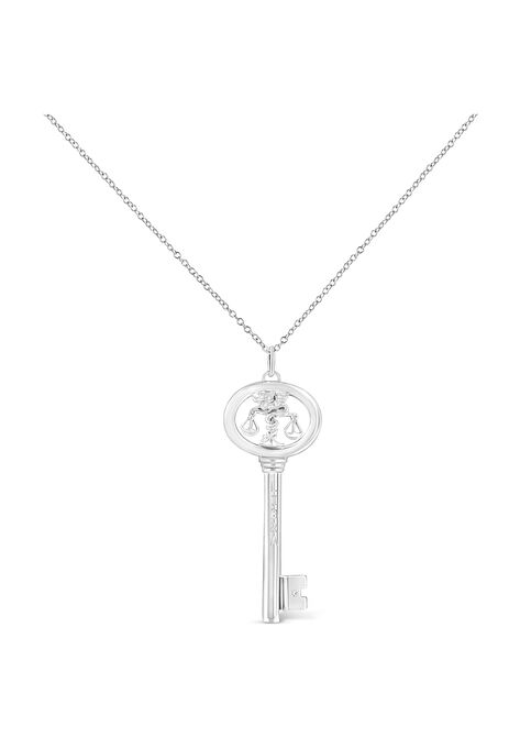 Sterling Silver Diamond Accent Libra Zodiac Key Pendant Necklace, , on-hover image number null