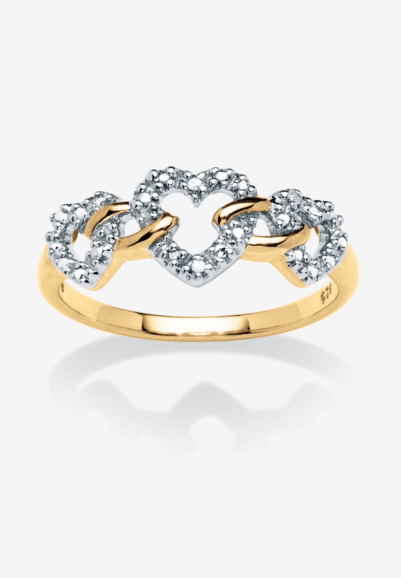 Diamond Accent Triple Heart Ring 18K Gold-Plated Sterling Silver, GOLD, hi-res image number 0