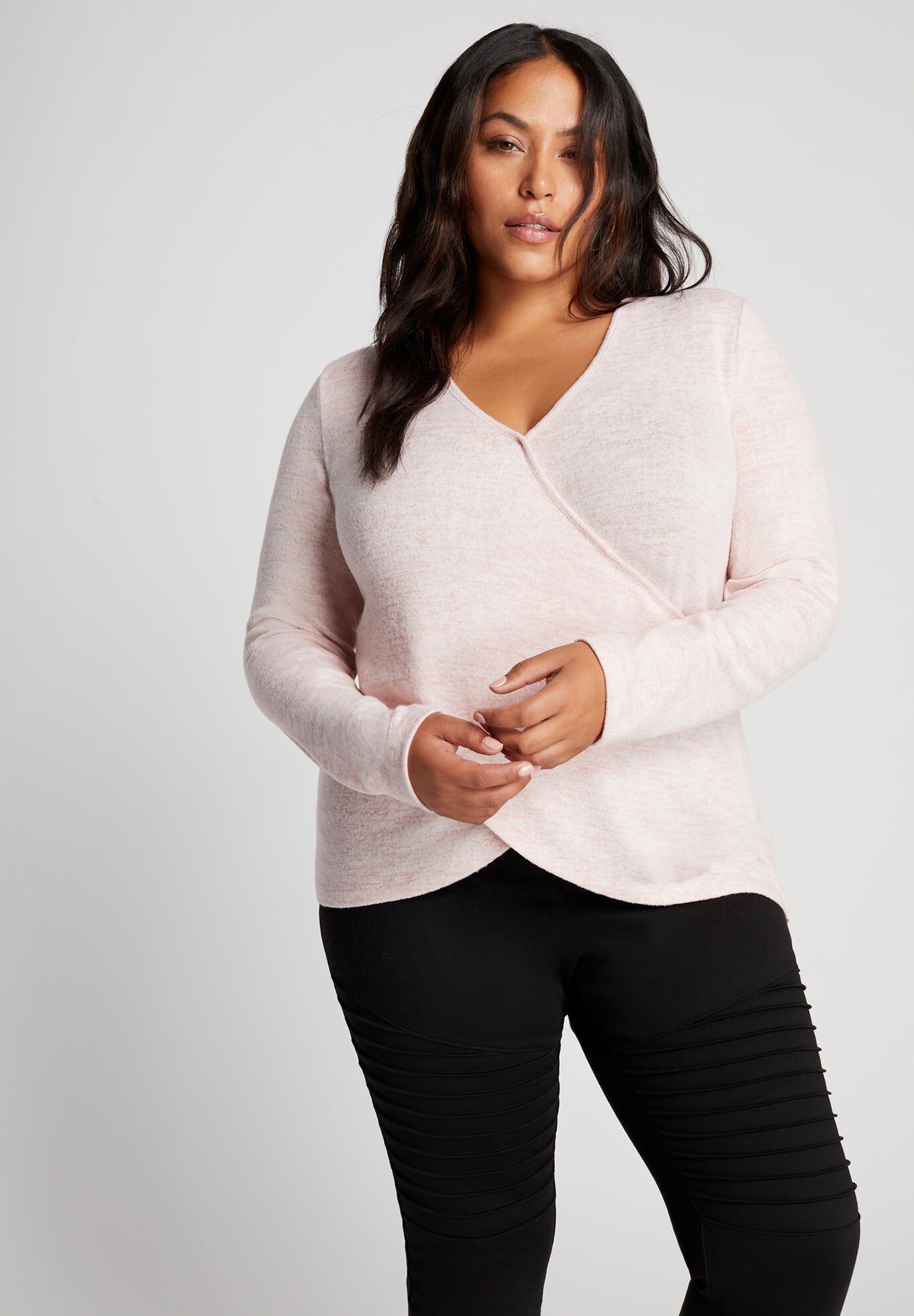 Cross-Front SuperSoft Knit Top., SOFT BLUSH, hi-res image number 0
