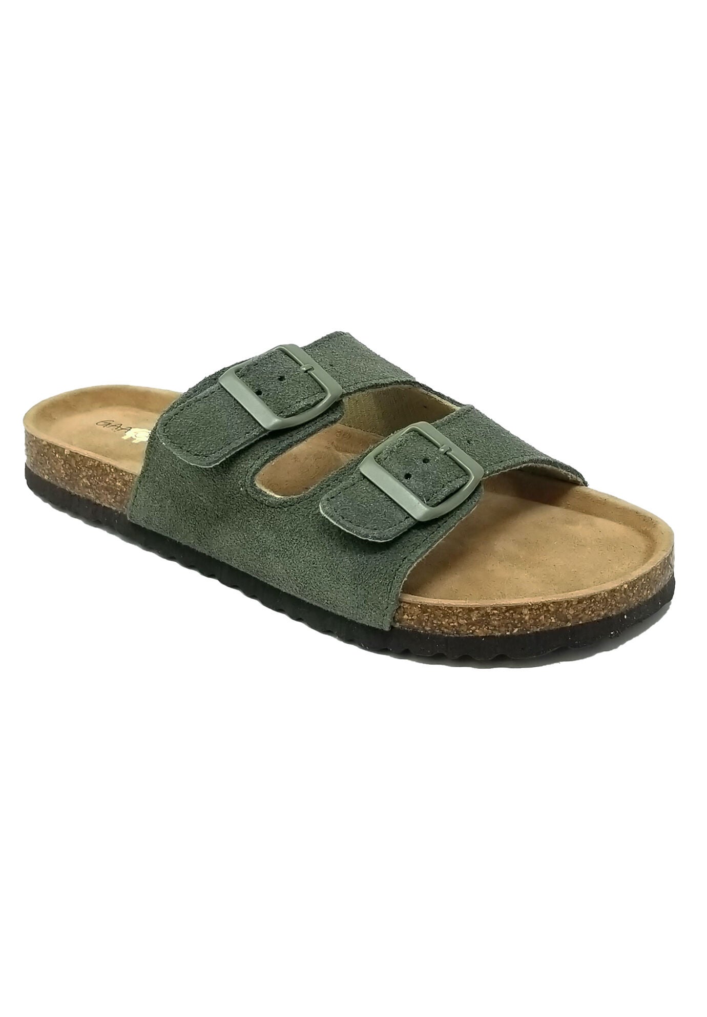 Suede Leather 2 Strap Footbed Sandal, OLIVE, hi-res image number 0