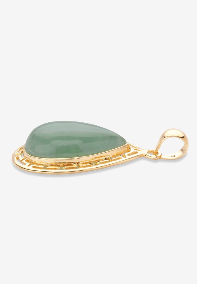 Pear-Cut Genuine Green Jade Gold-Plated Silver Cutout Halo Cabochon Pendant, , on-hover image number 1