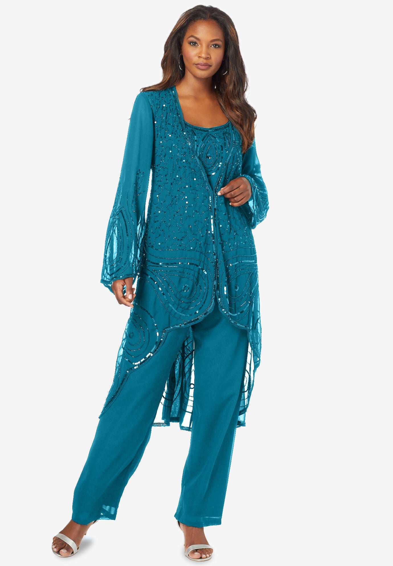 Catherines Women's Plus Size 3-Piece Lace Gala Pant Suit