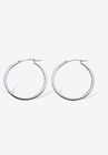 Platinum & Sterling Silver Hoop Earrings with Diamond Accent, , on-hover image number null