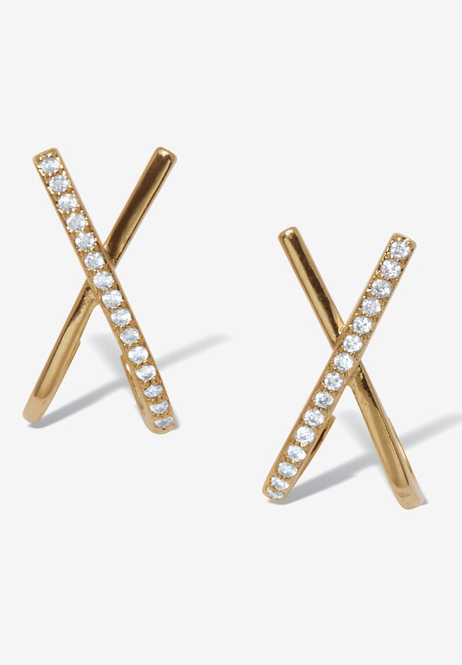Crystal "X" Goldtone Drop Earrings, 20X10Mm, GOLD, hi-res image number null