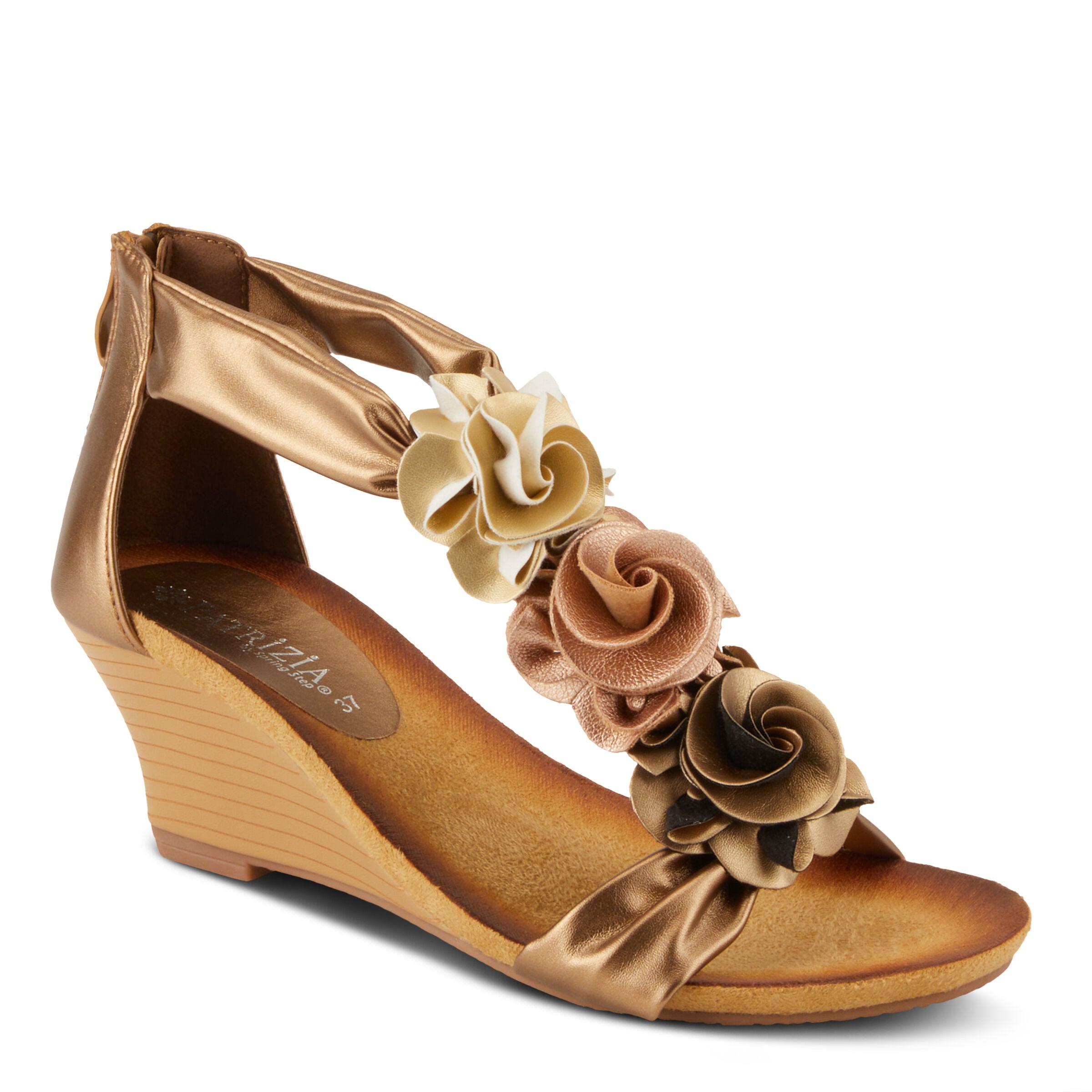 Harlequin Closed Back T-Strap Wedge Sandal, GOLD, alternate image number 7