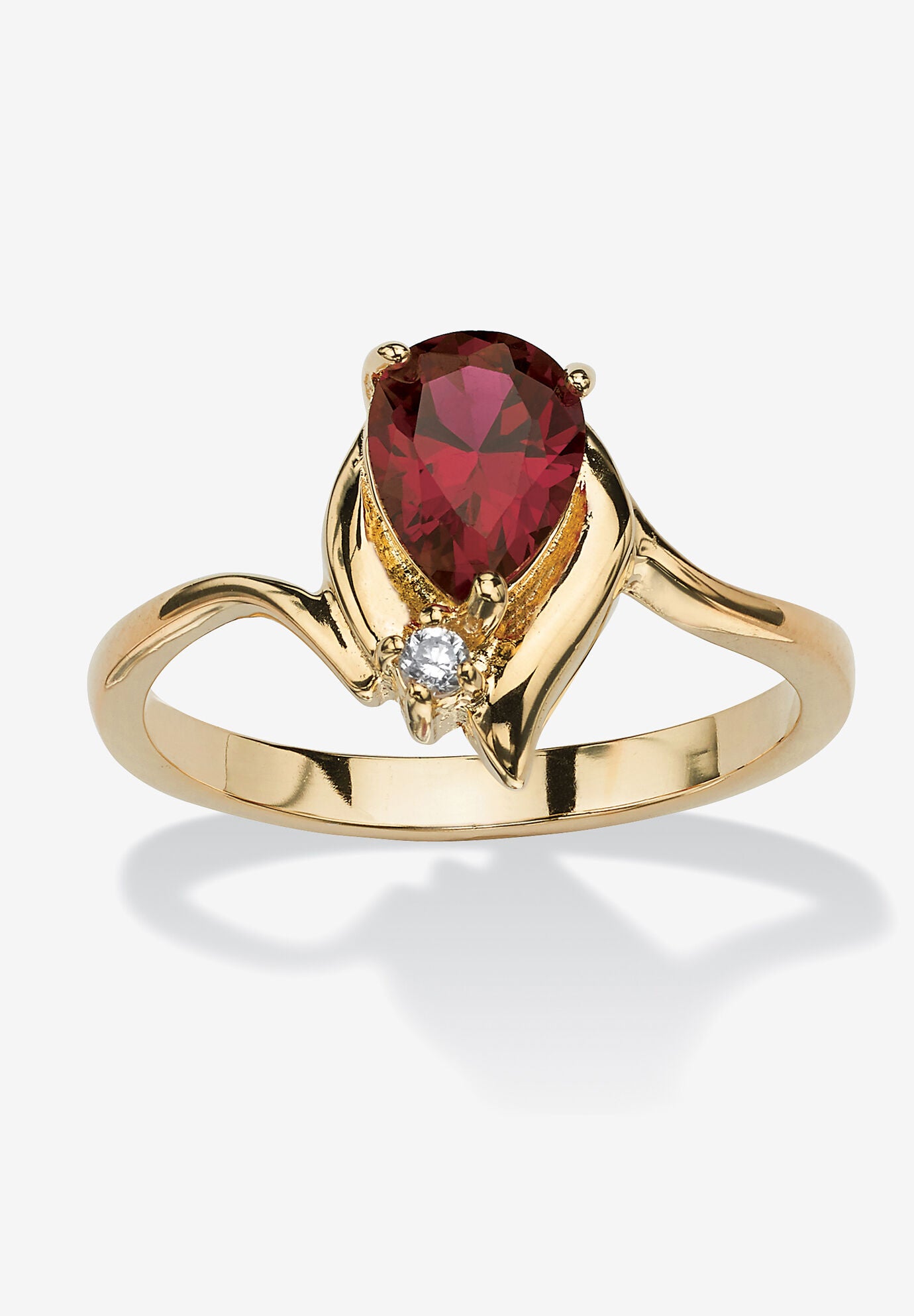 Yellow Gold Plated Simulated Birthstone And Round Crystal Ring Jewelry, GARNET, hi-res image number 0