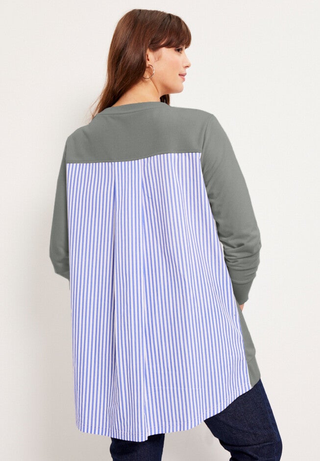Poplin-Back Pullover Sweater, , on-hover image number null