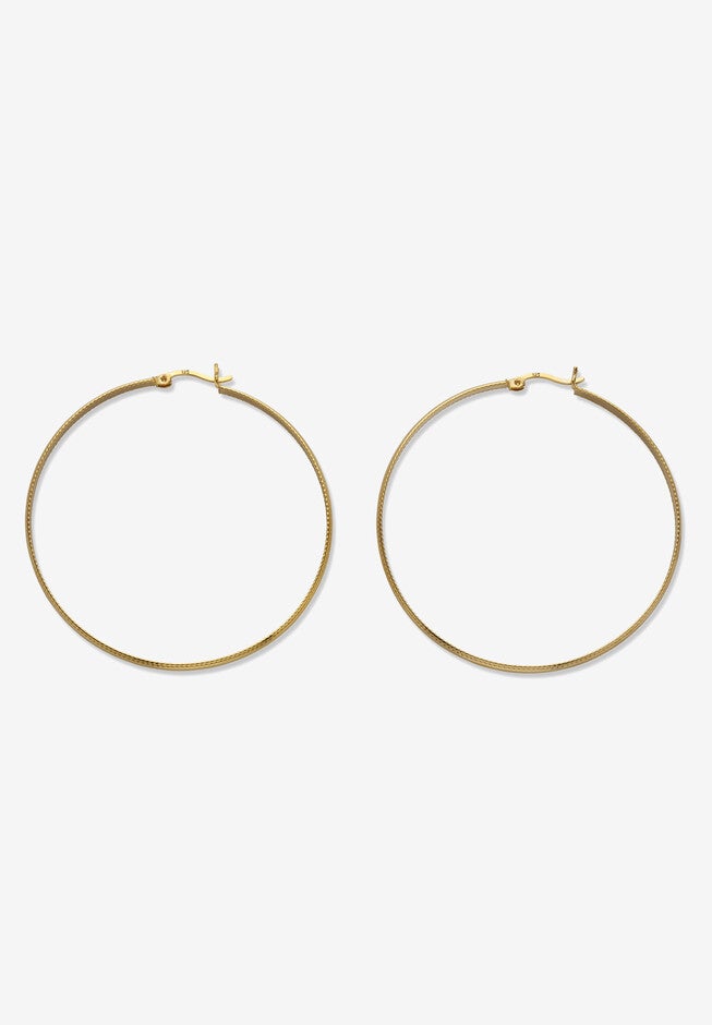 Yellow Gold Plated Sterling Silver Diamond Cut Hoop Earrings (53Mm), , on-hover image number null