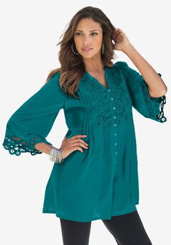 Plus Size Juliet Lace Trim Button-Down Shirt
