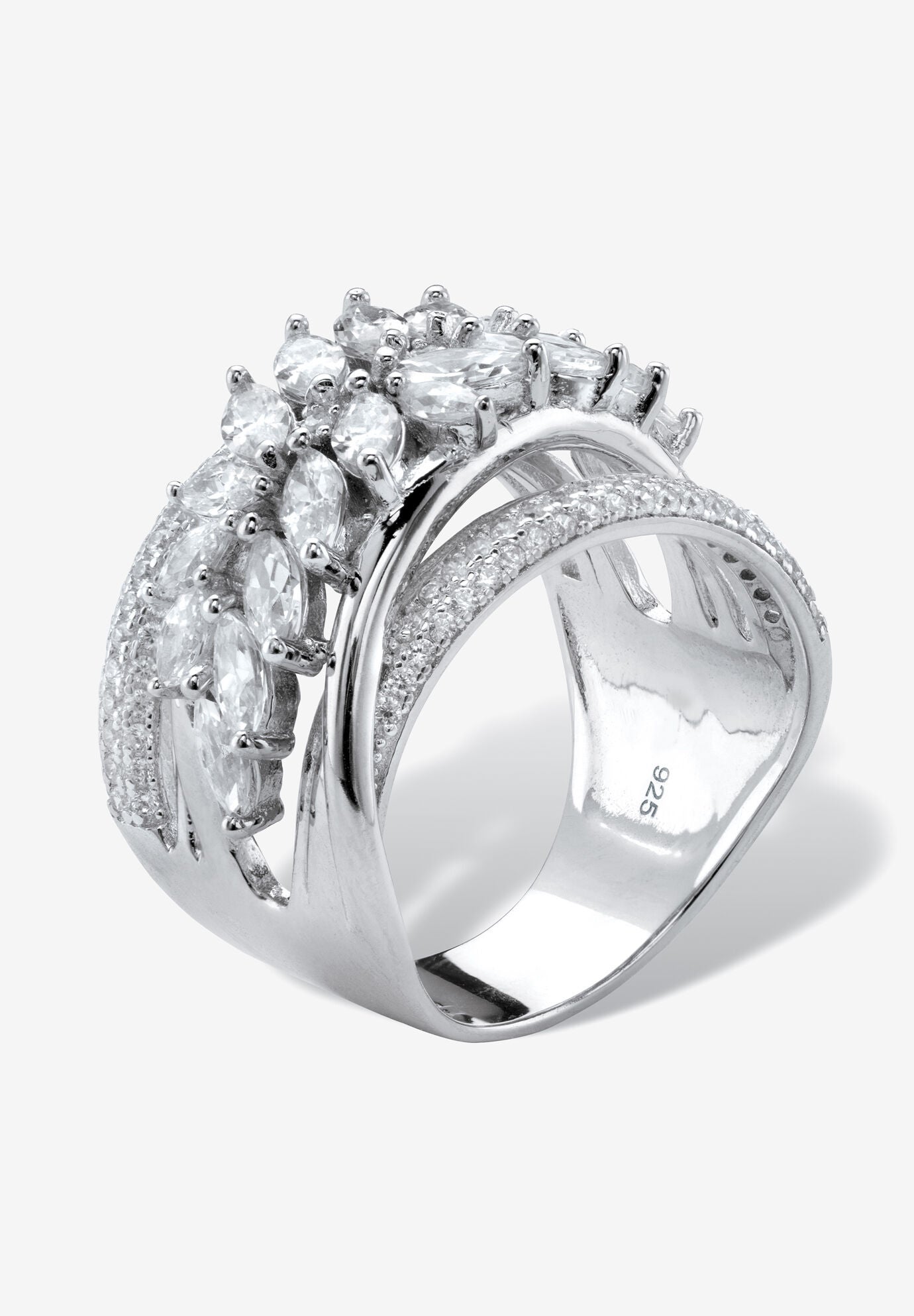 4.18 Cttw. Platinum-Plated Sterling Silver Marquise-Cut Cubic Zirconia Ring, , on-hover image number 1