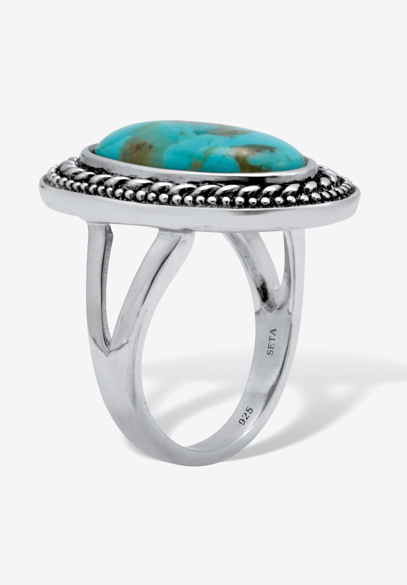 Genuine Blue Turquoise Sterling Silver Bohemian Style Cabochon Ring, , on-hover image number 1