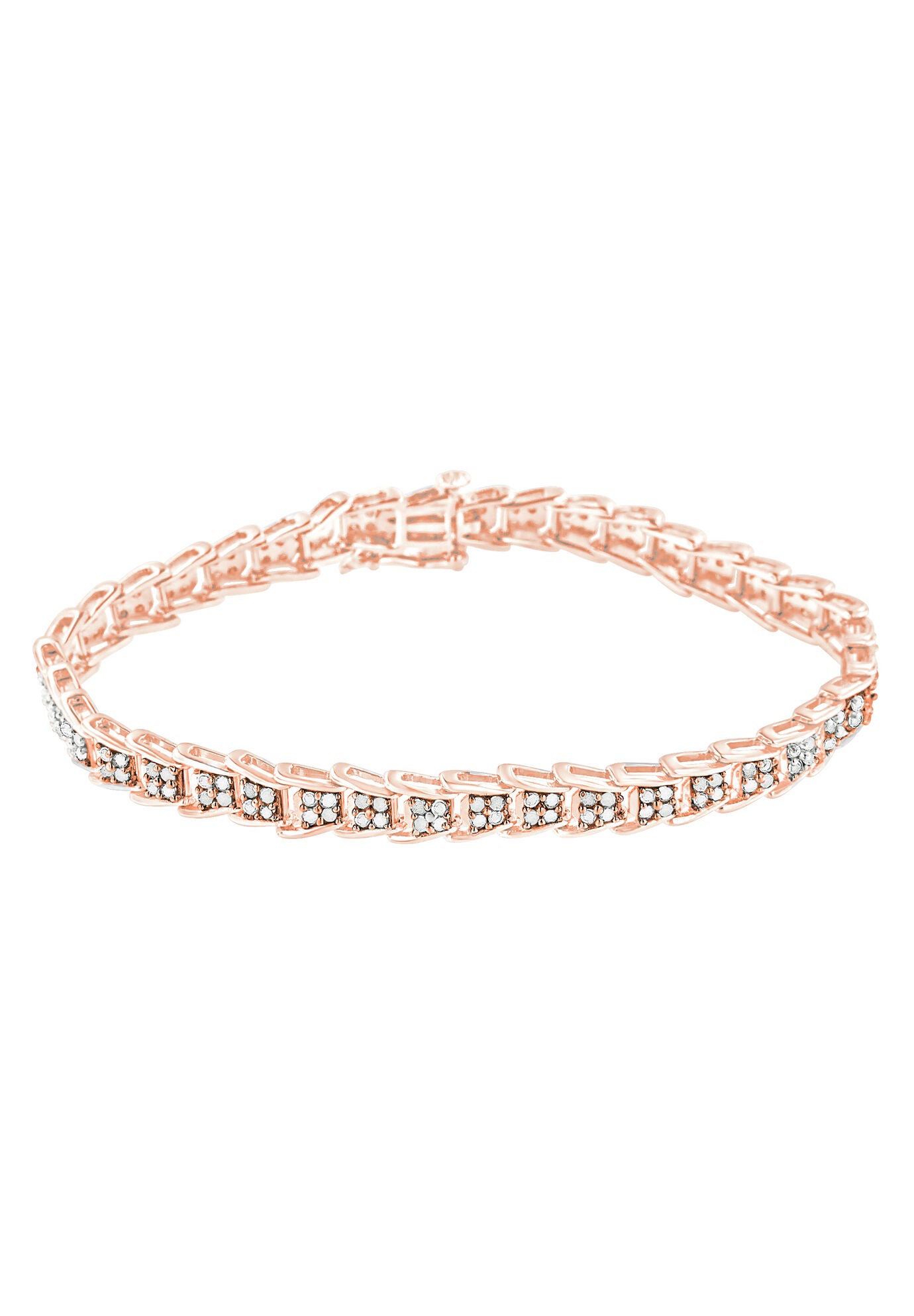 Rose Gold Plated Sterling Silver Diamond Chevron Link Tennis Bracelet, , alternate image number 2