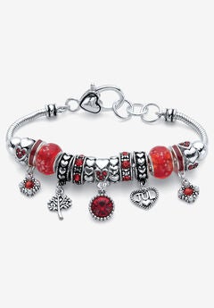 Antiqued Silvertone Simulated Birthstone 8" Charm Bracelet