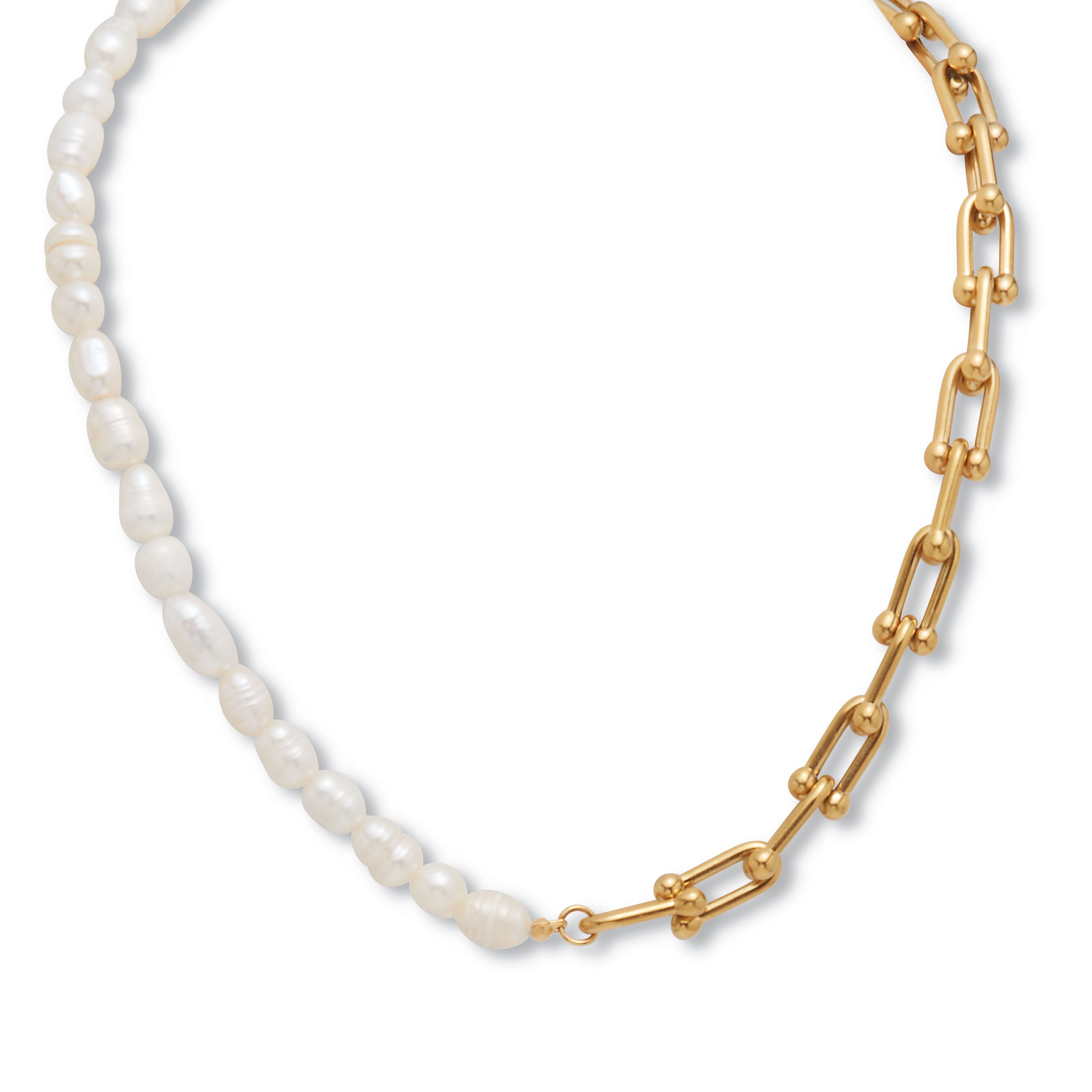 Pearl Gold-Ion Plated Stainless Steel Necklace 16-inch, WHITE, hi-res image number 0