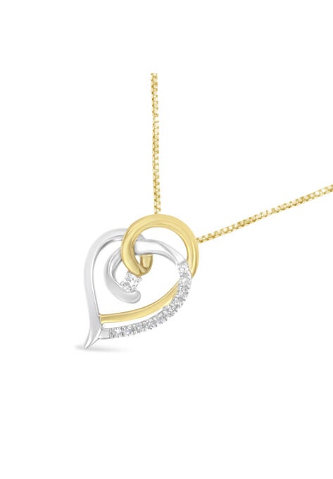 Yellow And White Gold Diamond Accent Open Double Heart Spiral Curl Pendant Necklace, , alternate image number null