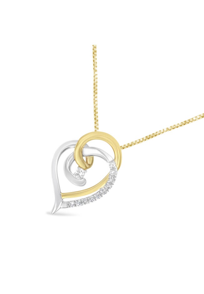 Yellow And White Gold Diamond Accent Open Double Heart Spiral Curl Pendant Necklace, , alternate image number 2