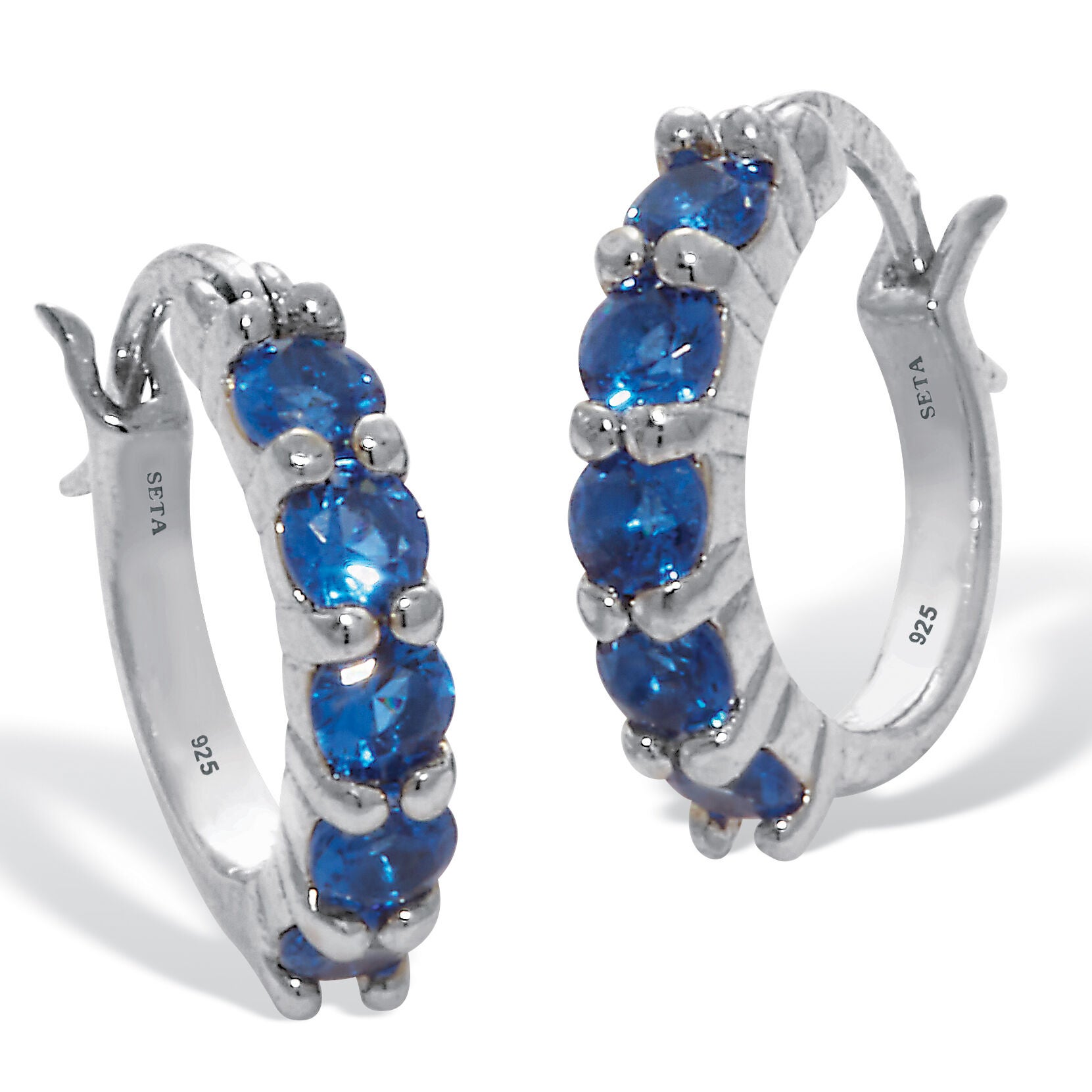 Birthstone Sterling Silver Huggie Hoop Earrings, SEPTEMBER, on-hover image number 1