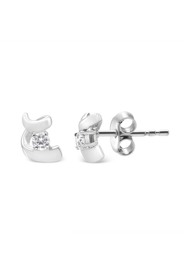 White Gold Round Brilliantcut Diamond Espira Swirls Solitaire Push Back Stud Earrings, , alternate image number null