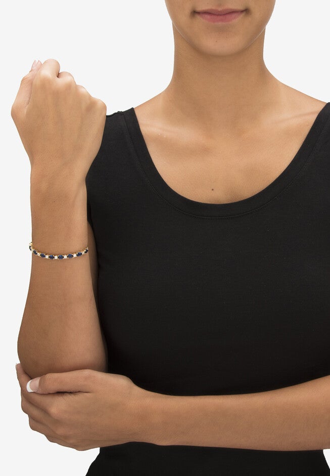 6.20 Cttw. Simulated Blue Sapphire And Cz Gold-Plated Bolo Bracelet 10 inches, , alternate image number null