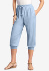 Drawstring Soft Knit Capri Pant, PALE BLUE, hi-res image number null