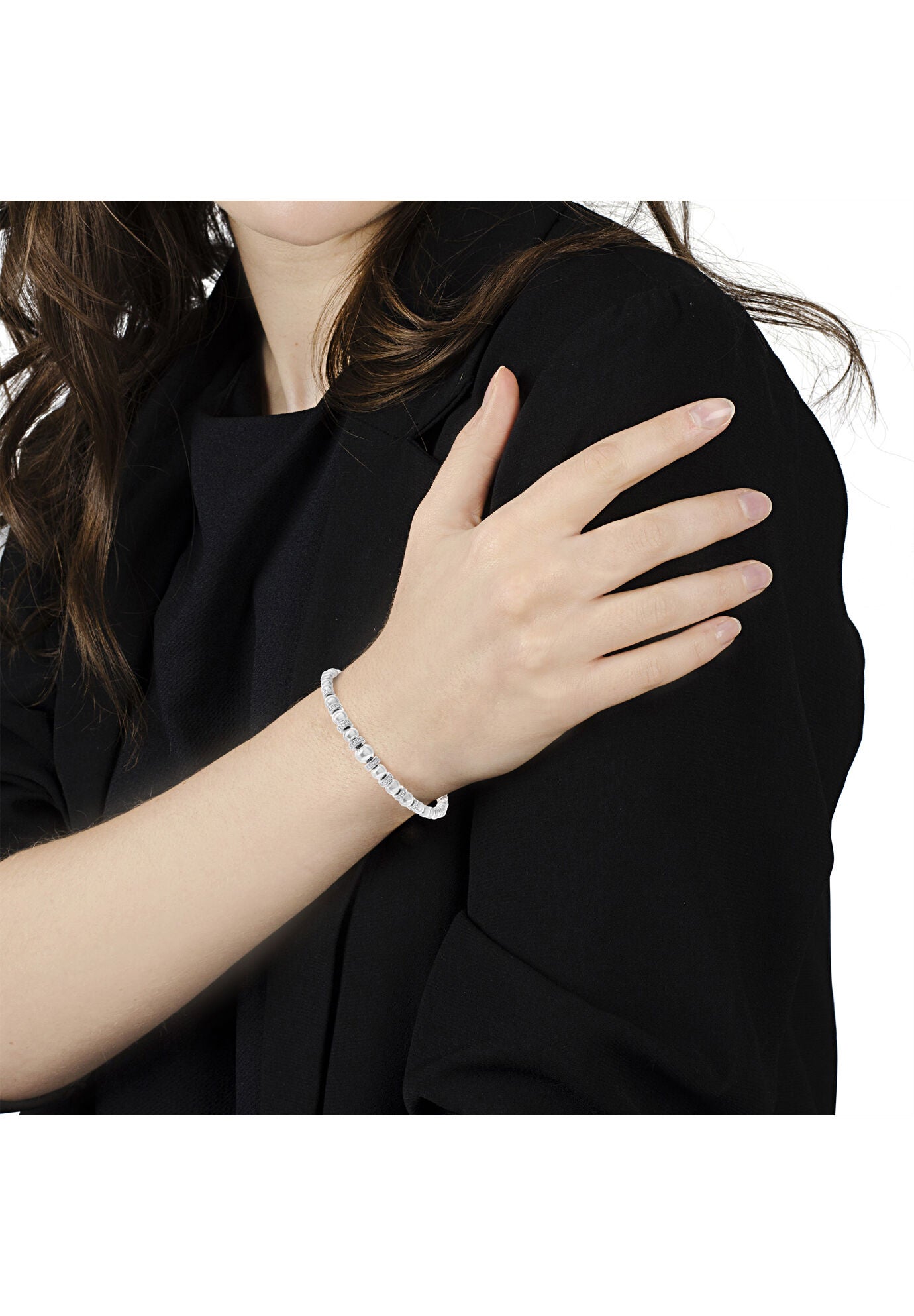 Sterling Silver 1/4 Cttw Diamond Rondelle Graduated Ball Bead Cuff Bangle Bracelet, , alternate image number 4