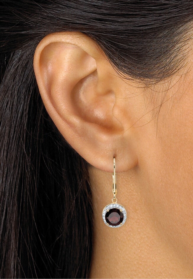 Gold Over Silver Halo Drop Earrings, Red Garnet And Diamond Accent Jewelry, , alternate image number 2