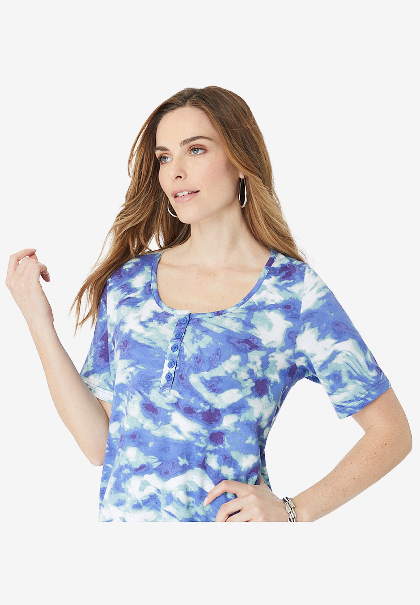 Plus Size 2-Piece Printed Henley Top and Capri Set, , alternate image number 3