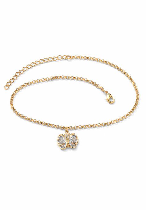Gold-Plated Filigree Butterfly Two-Tone 9’ Ankle Bracelet 9" Plus Extender, , alternate image number null
