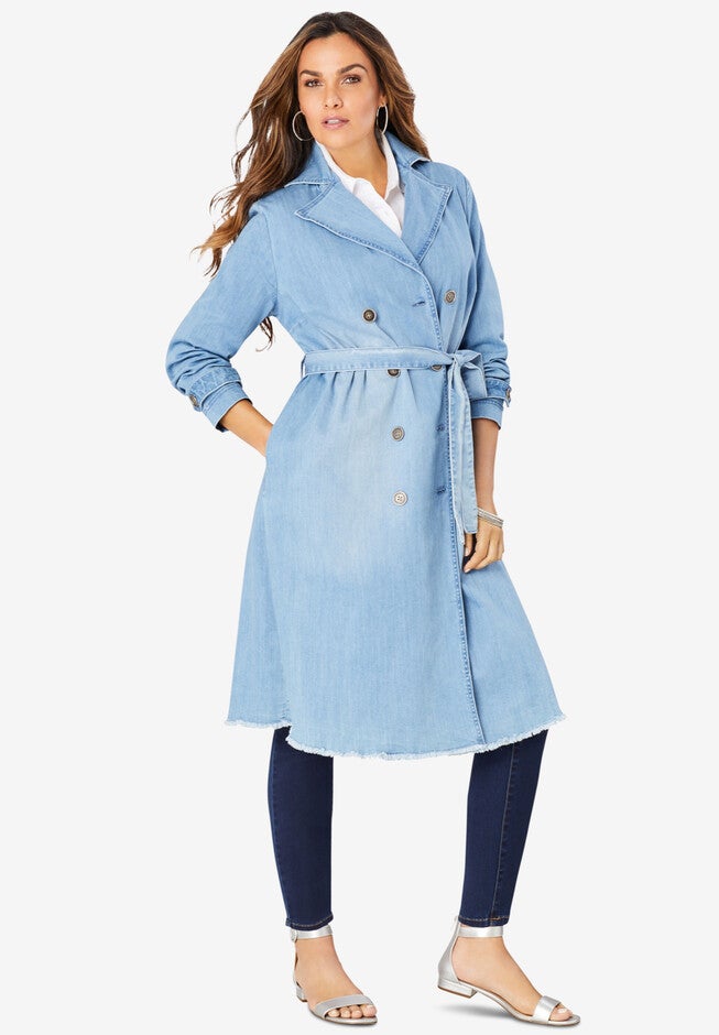 Denim Trench Coat, LIGHT STONEWASH, hi-res image number 0