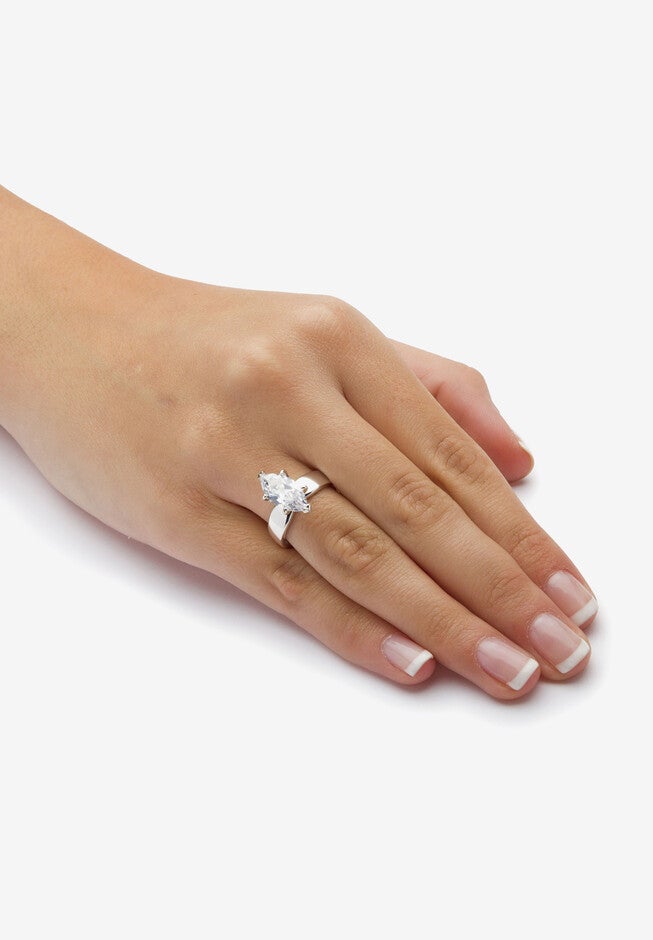 2.11 Cttw. Marquise-Cut Cubic Zirconia .925 Sterling Silver Solitaire Ring, , alternate image number null