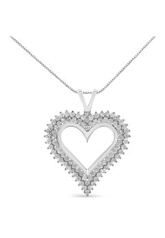 Sterling Silver 1.00 Cttw Diamond Heart Pendant Necklace