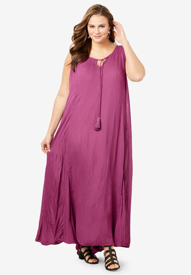 Crinkle A-Line Maxi Dress, NO COLOR, hi-res image number null