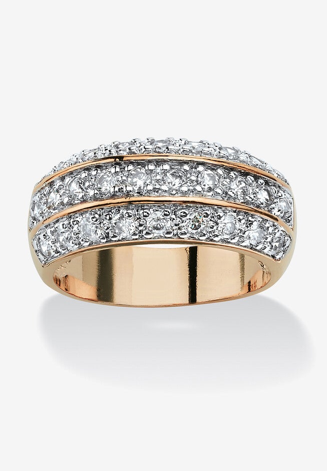 1.68 Tcw Round Cubic Zirconia Triple Row Ring In Gold-Plated, GOLD, hi-res image number null