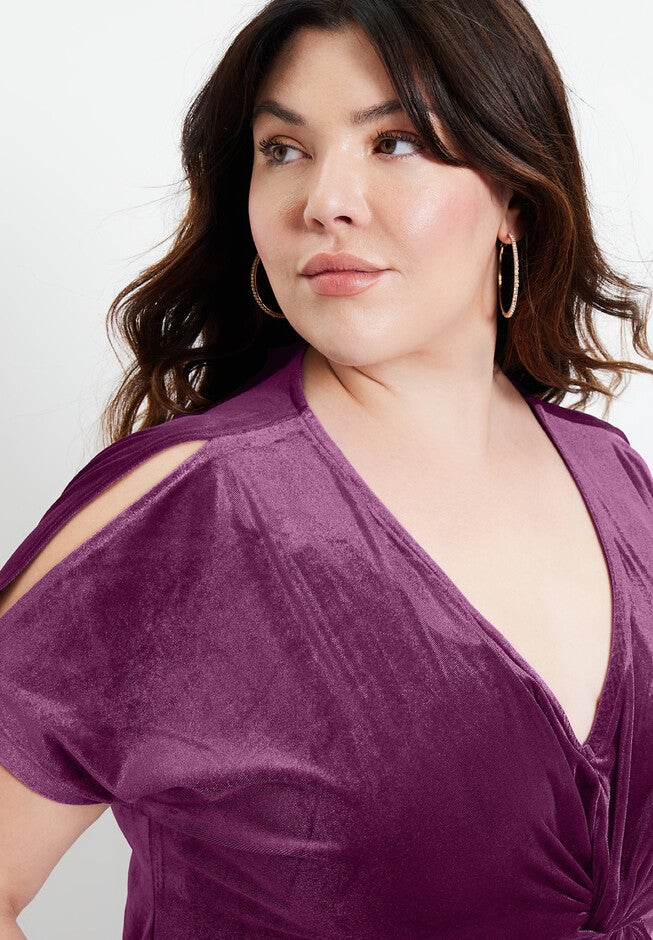 Velour Twist-Front Dress, , alternate image number null