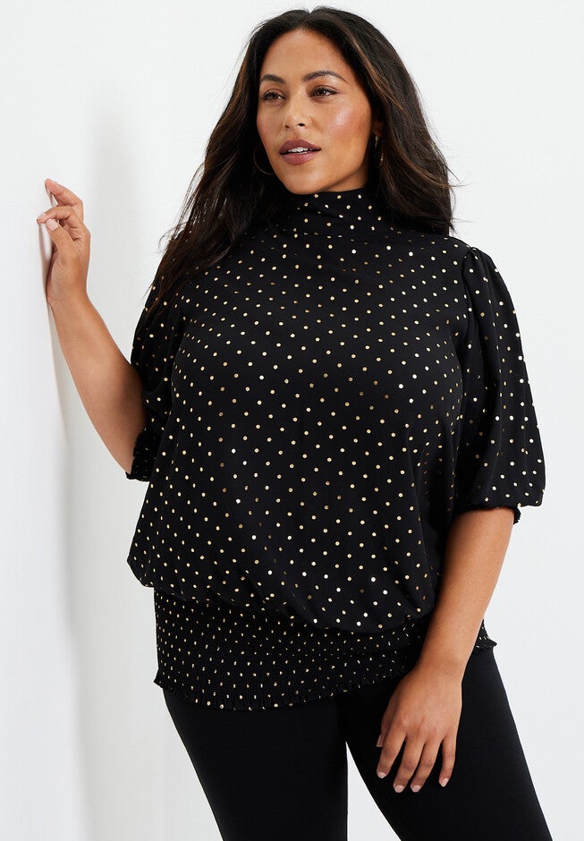 Smocked Mock-Neck Top, , alternate image number 4